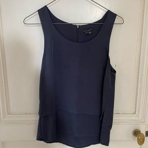 THEORY Sleeveless Silk Navy Blouse